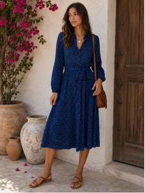 boden cleo linen dress NWOT Boden Cleo Linen Tie Waist Dress Multicolor V-Neck Size 12L